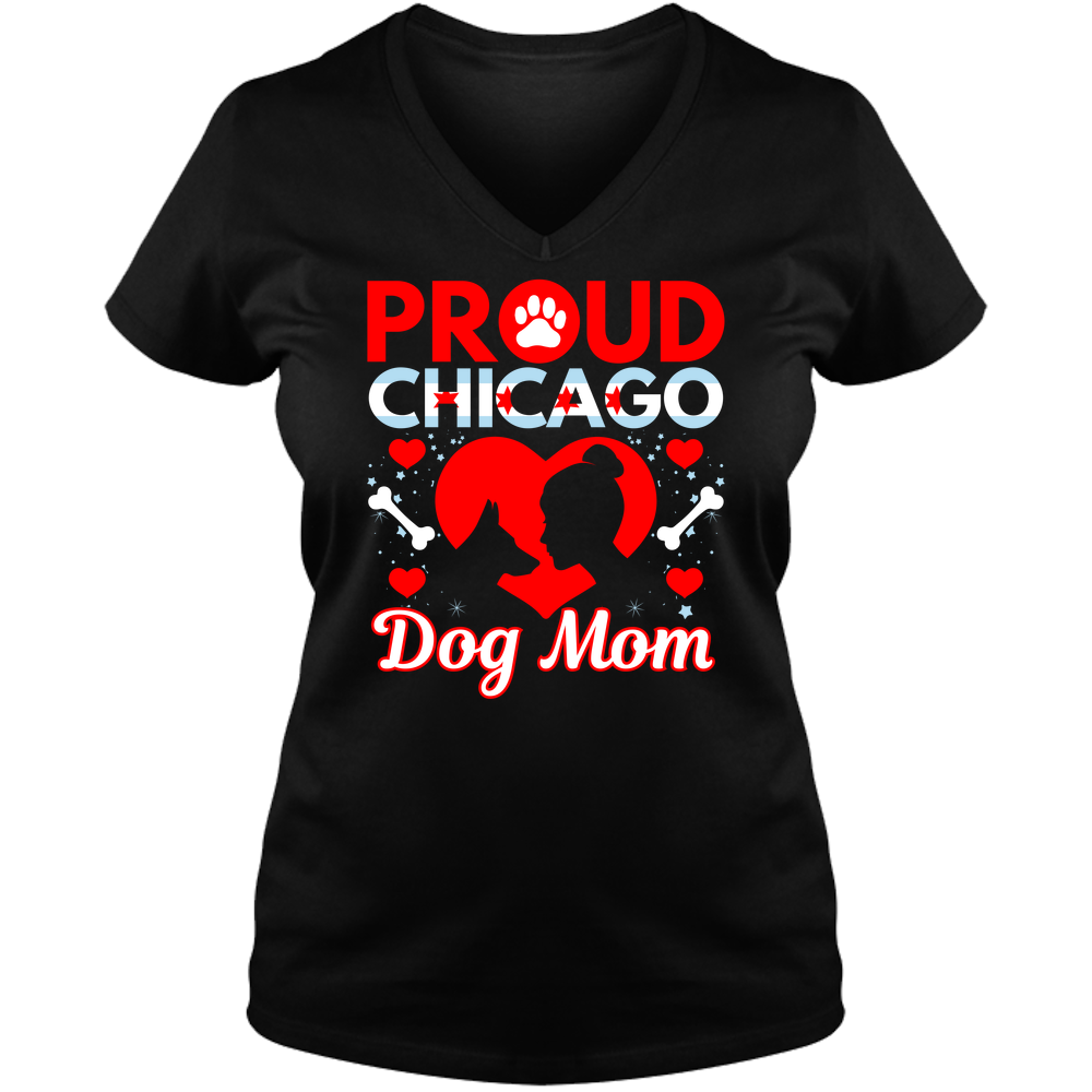 Proud Chicago Dog Mom - Dark - Ladies V Neck Tee