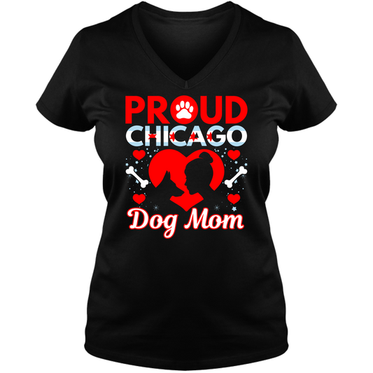 Proud Chicago Dog Mom - Dark - Ladies V Neck Tee