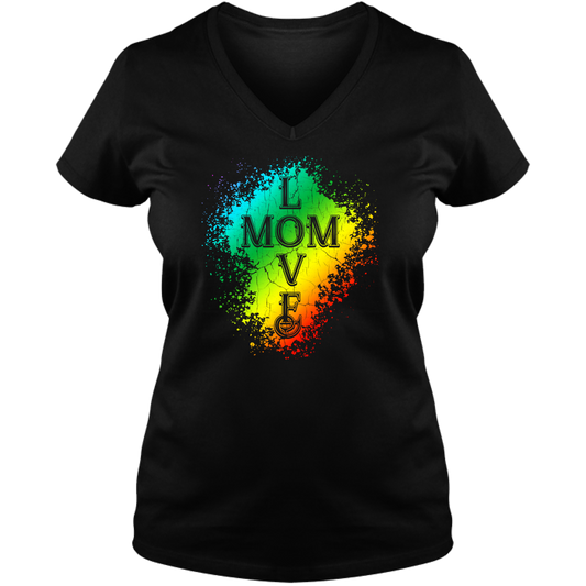 Mom Love Ladies V Neck Tee - Dark