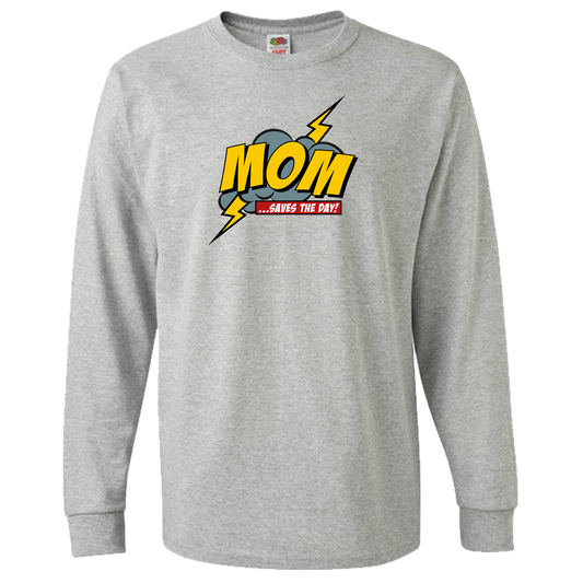 Mom Saves The Day Adult Long Sleeve Tee - Light