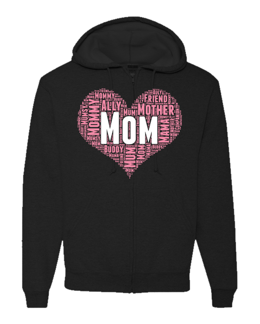 Mom Heart Adult Zipper Hoodie - Dark