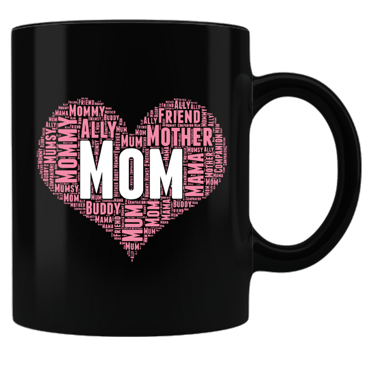 Mom Heart Coffee Mug - Black