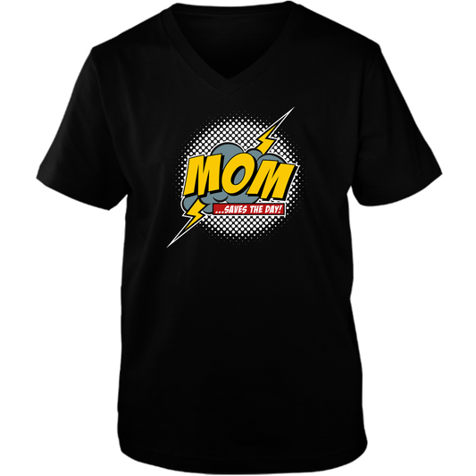 Mom Saves The Day Adult Unisex Vneck Tee - Dark