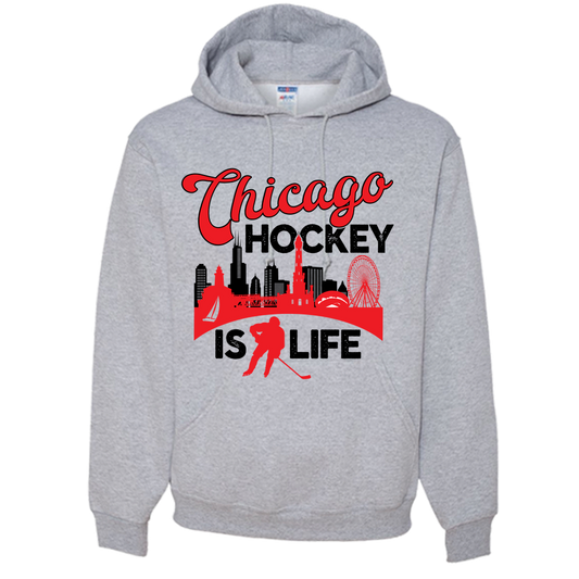 Chicago Hockey is Life Adult Hoodie