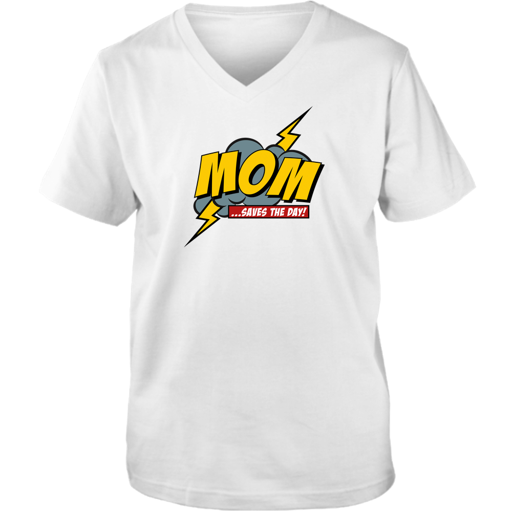 Mom Saves The Day Adult Unisex Vneck Tee - Light
