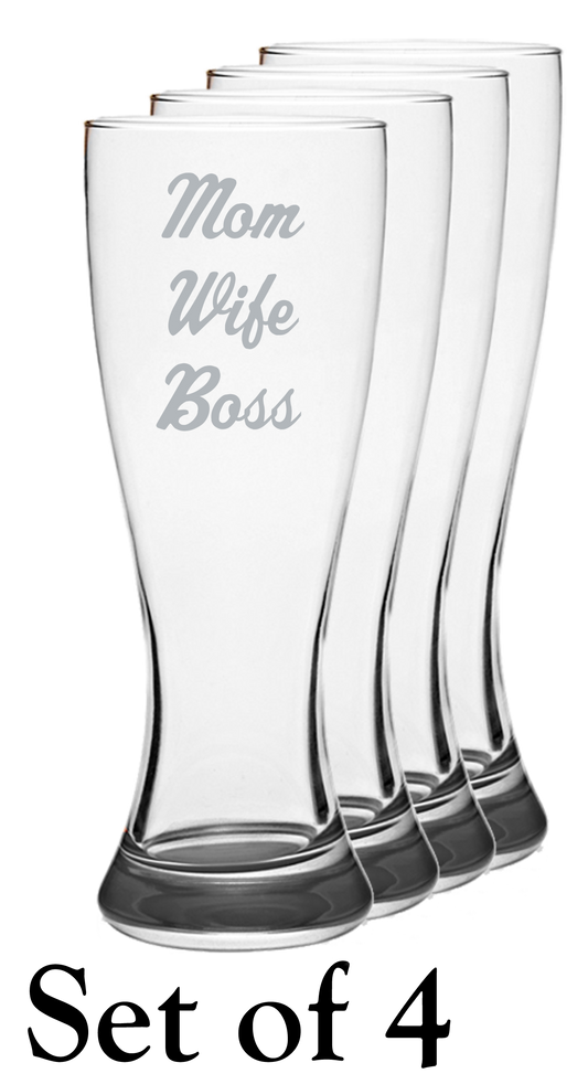 Mom Wife Boss - Pilsner Glass - Set of 4