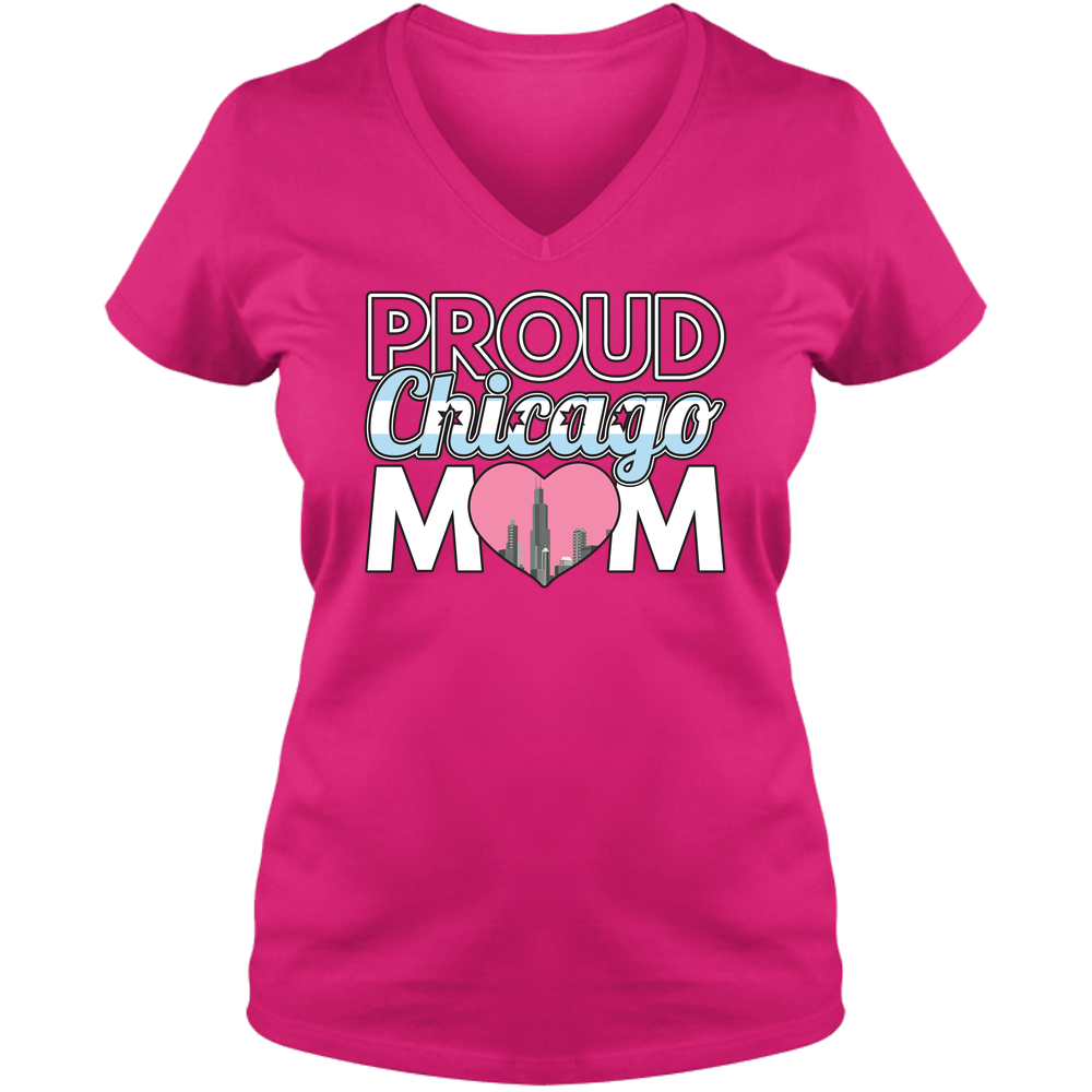Proud Chicago Mom - Light - Ladies V Neck Tee