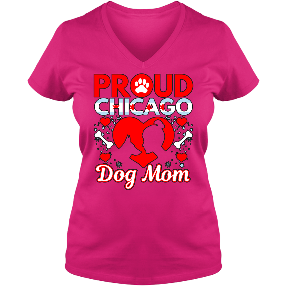 Proud Chicago Dog Mom - Light - Ladies V Neck Tee