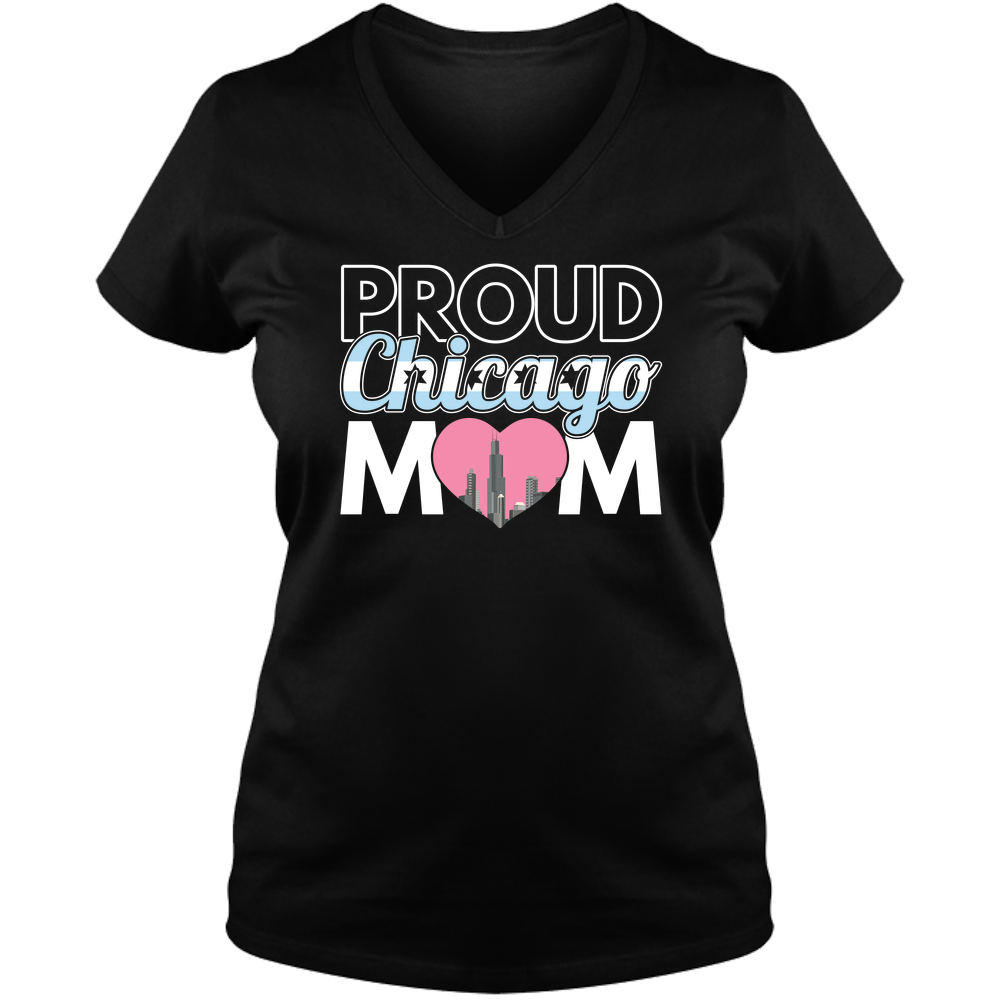Proud Chicago Mom - Dark - Ladies V Neck Tee