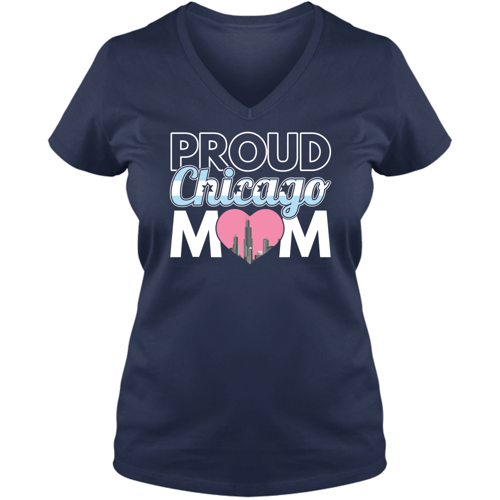 Proud Chicago Mom - Dark - Ladies V Neck Tee