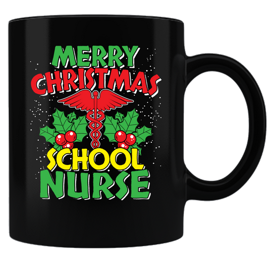 Merry Christmas School Nurse - Coffee Mug - Black