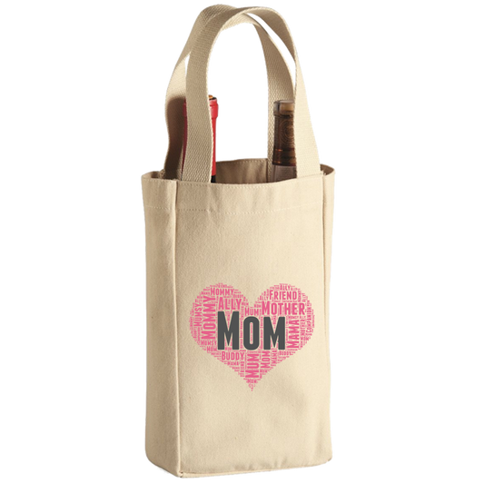 Mom Heart Wine Tote Bag - 2 Bottle