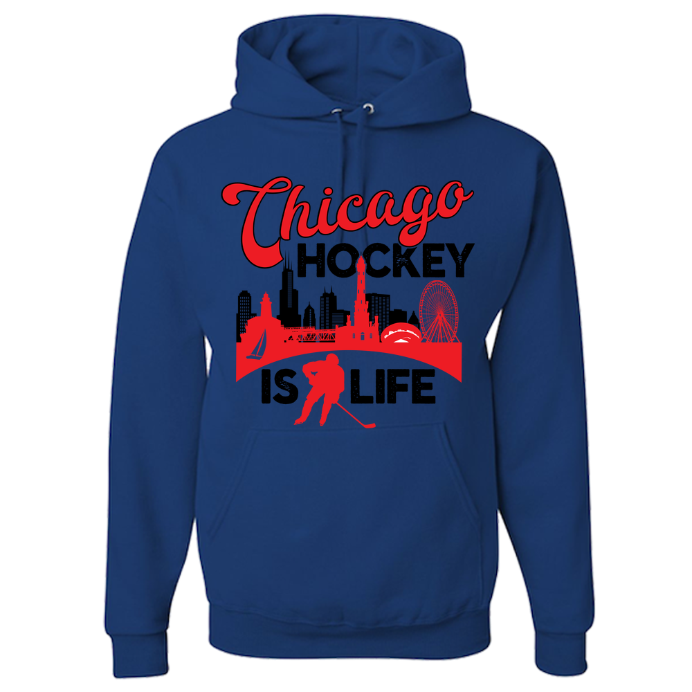 Chicago Hockey is Life Adult Hoodie