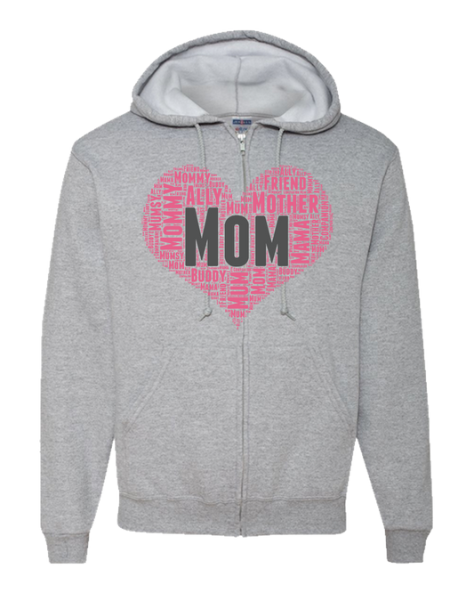 Mom Heart Adult Zipper Hoodie - Light