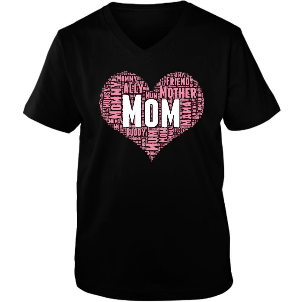 Mom Heart Adult Unisex Vneck Tee - Dark