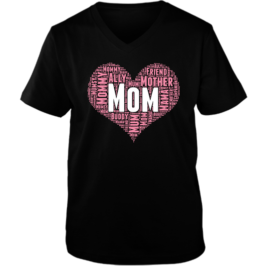 Mom Heart Adult Unisex Vneck Tee - Dark