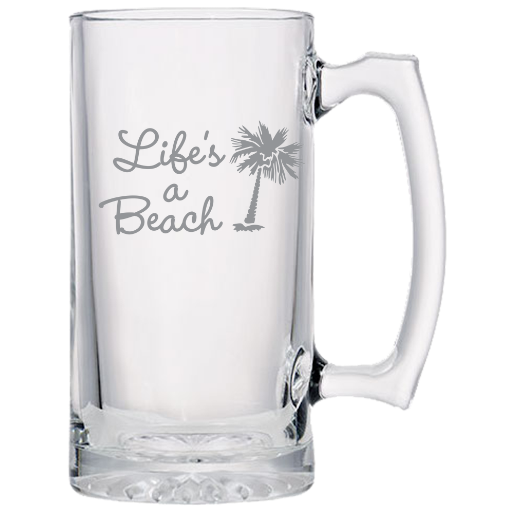 Life's a Beach Beer Mugs Laser Etched