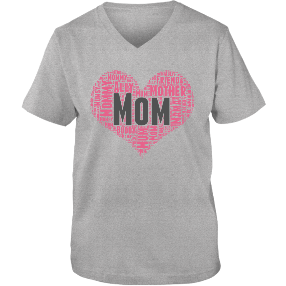 Mom Heart Adult Unisex Vneck Tee - Light