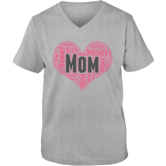 Mom Heart Adult Unisex Vneck Tee - Light