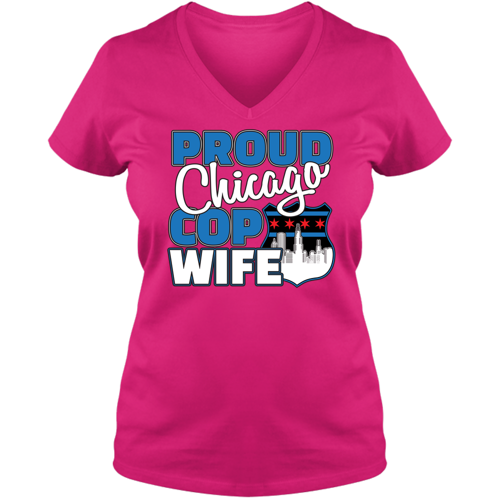 Proud Chicago Cop Wife - Light - Ladies V Neck Tee