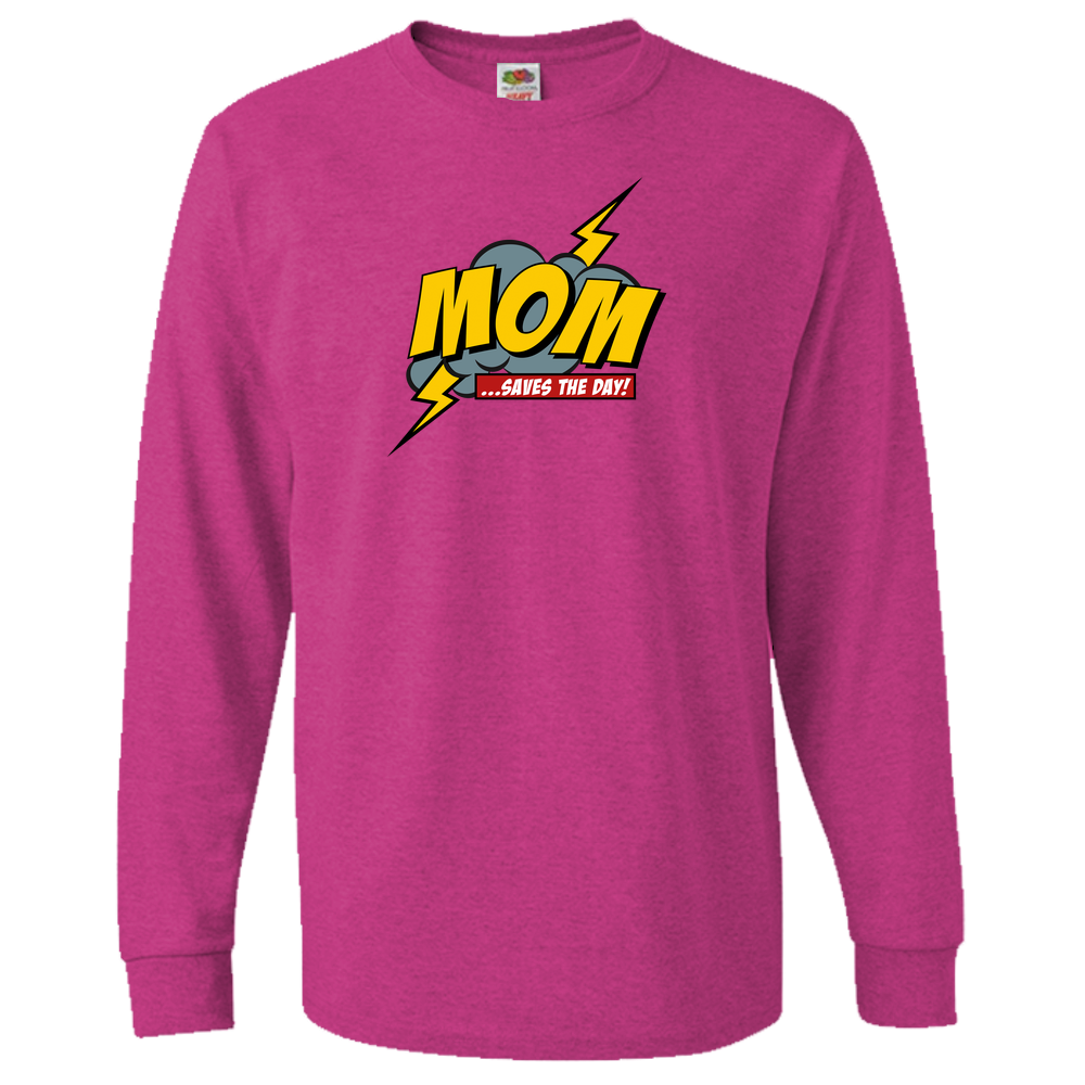 Mom Saves The Day Adult Long Sleeve Tee - Light