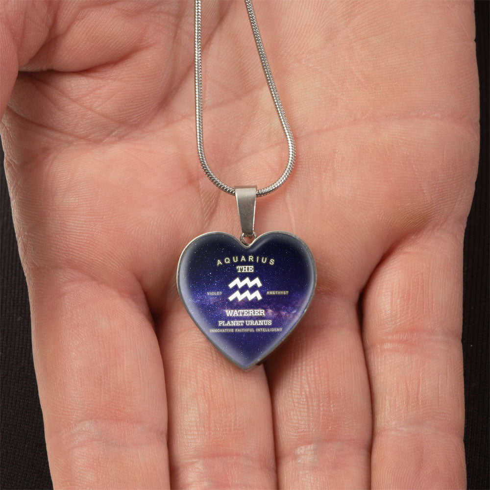 Aquarius Gold/Silver Zodiac Heart Necklace